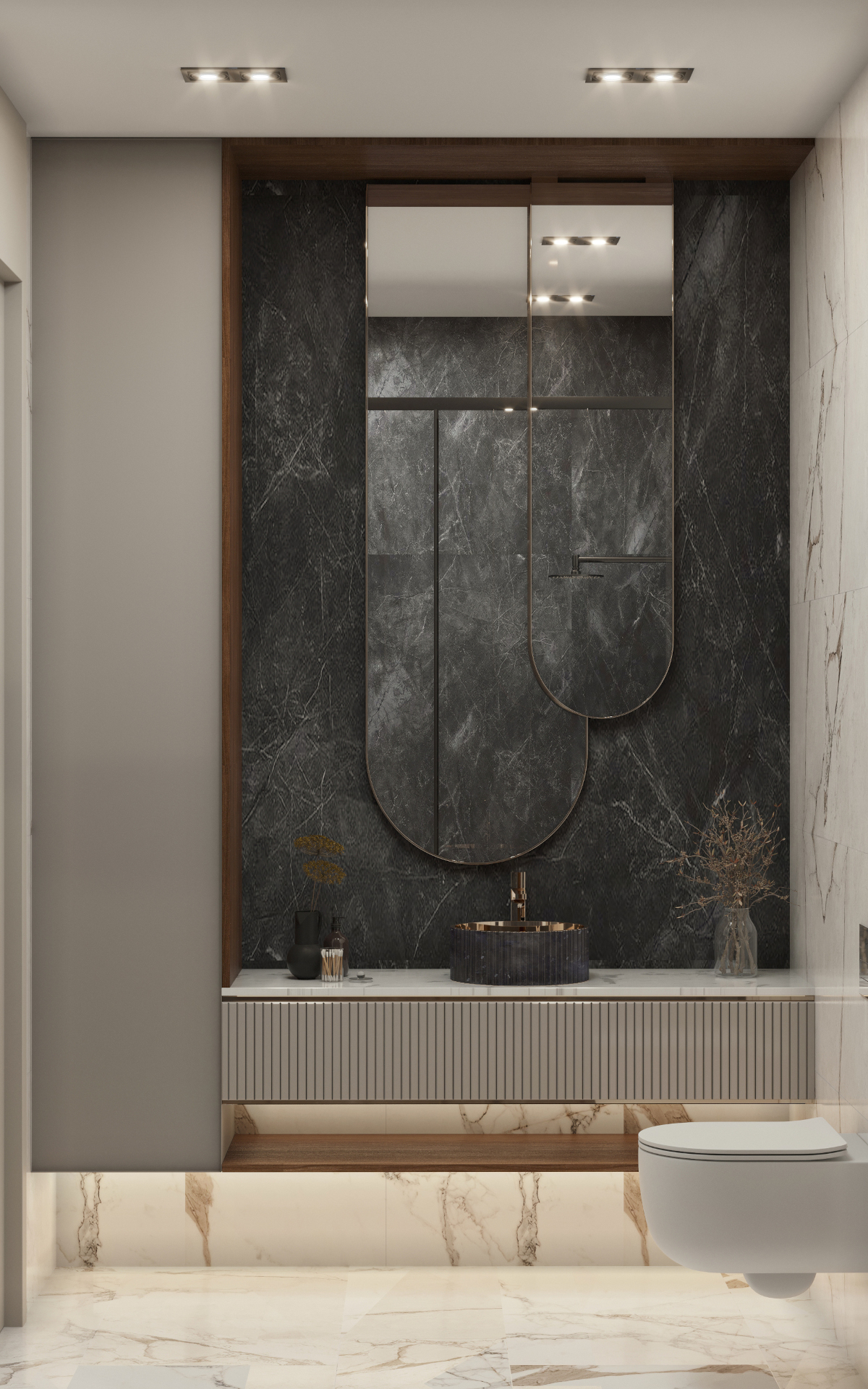 Şık modern banyo tasarımı.